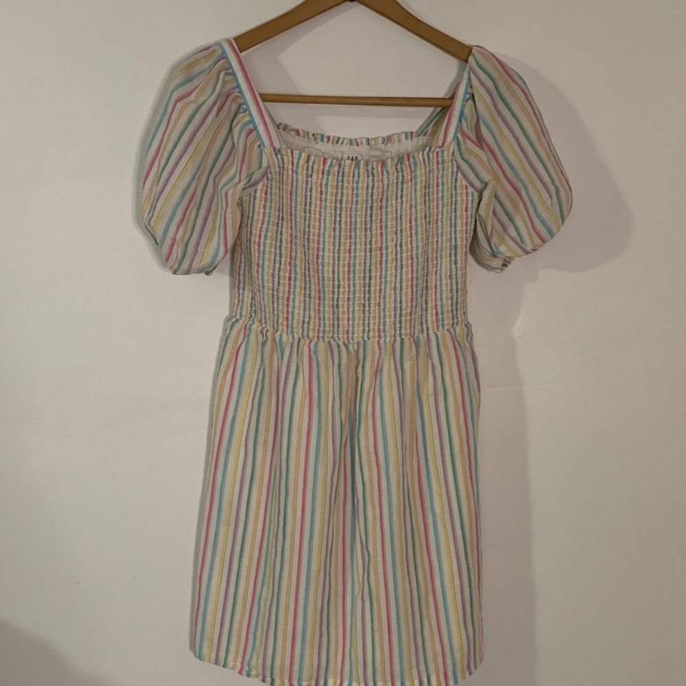 GAP Multicolor Striped Puff Sleeve Dress